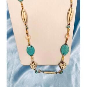 Laila Rowe Turquoise, Faceted Dark Amber Oval Crystal Beads Necklace